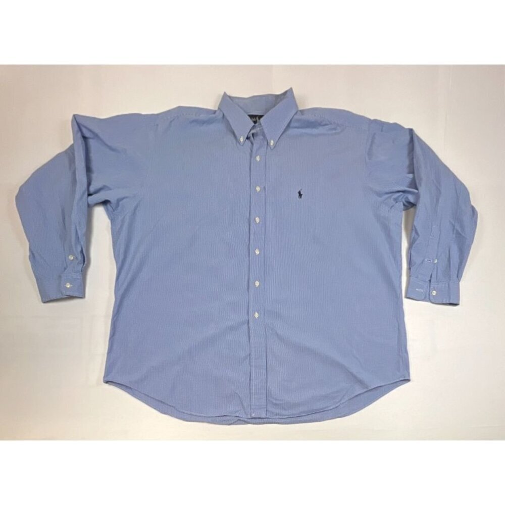 Ralph Lauren Mens XXL Blue White Gingham Blaire 100% Cotton Button Down Shirt